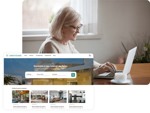 Imagem ilustrativa de uma cliente navegando no site para imobiliária da Jetimob.