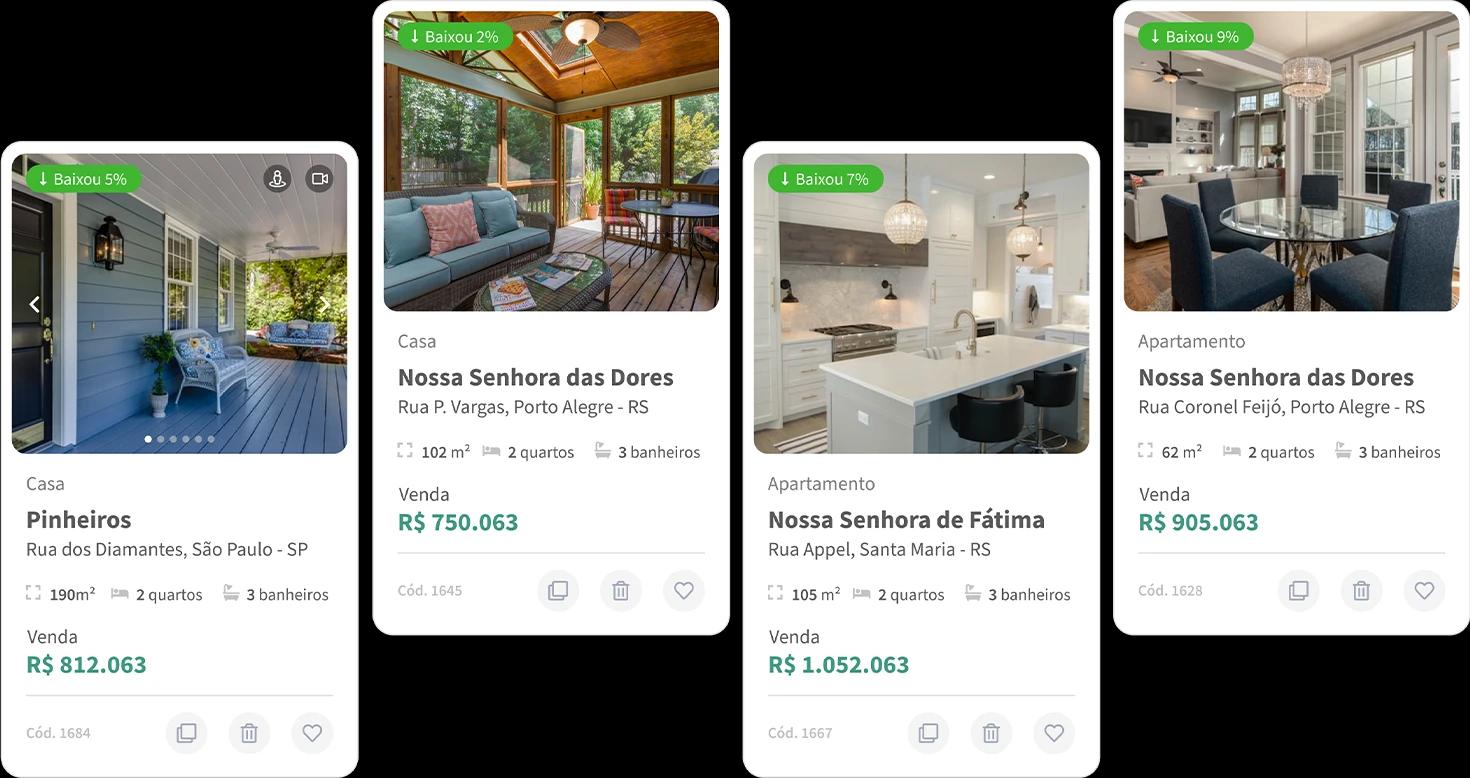 Interface de cards de imóveis do site imobiliário da Jetimob.