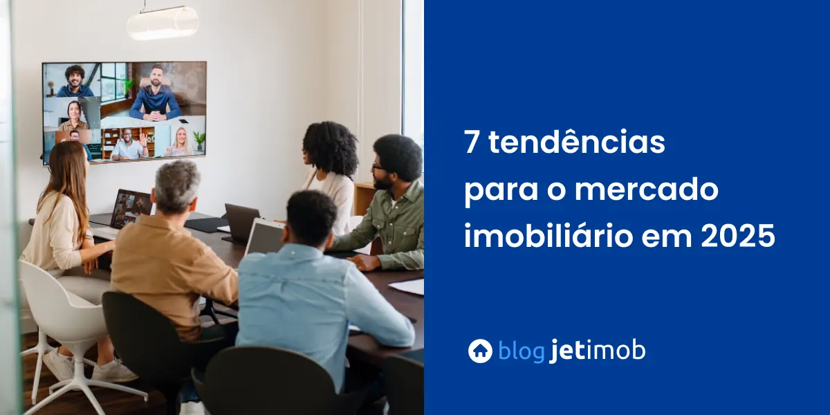 Imagem ilustrativa de uma reunião híbrida sobre tendências para o mercado imobiliário.